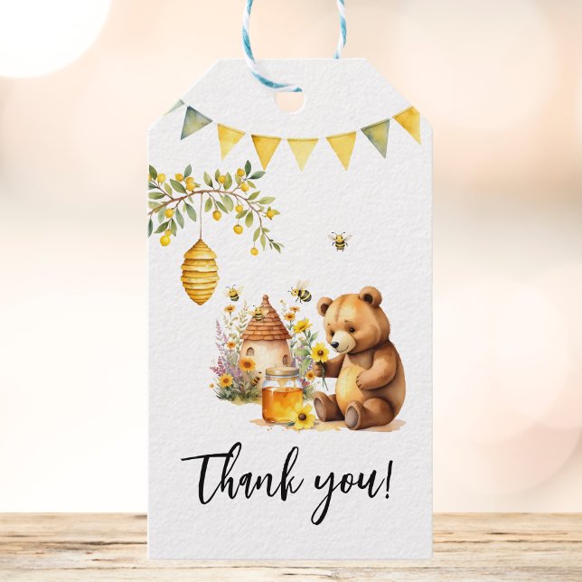 Honungsbin Bear Baby Shower Tack Presentetikett (Skapare uppladdad)