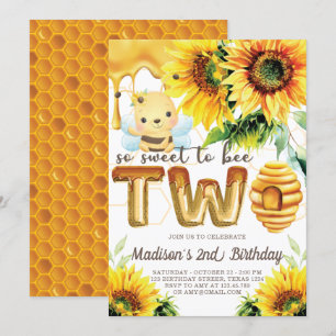 Honungsbin Birthday Solros Cute 2nd Birthday Inbjudningar