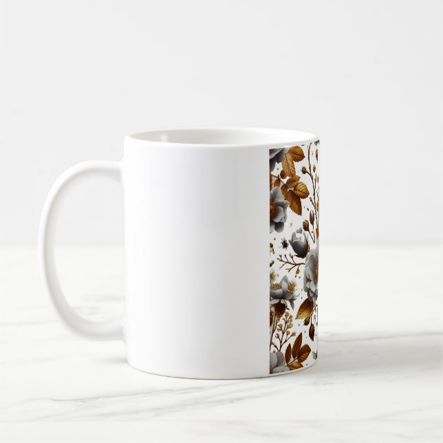 honungsbin blommigtar och löv mönster doodle art kaffemugg (Vänster)