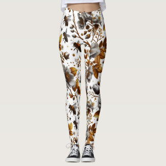 honungsbin blommigtar och löv mönster doodle art leggings