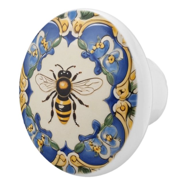 Honungsbin Blue och Gult Decorative Ornate Knopp (Höger)