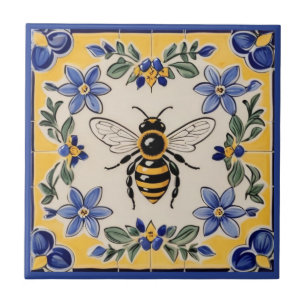 Honungsbin Blue och Gult Mediterranean Kakelplatta