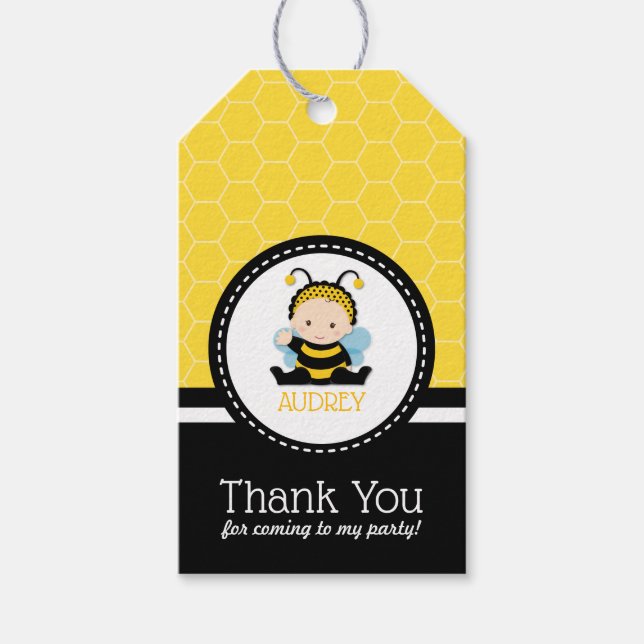 Honungsbin Bumblebee First Birthday Baby Shower Presentetikett (Framsidan)