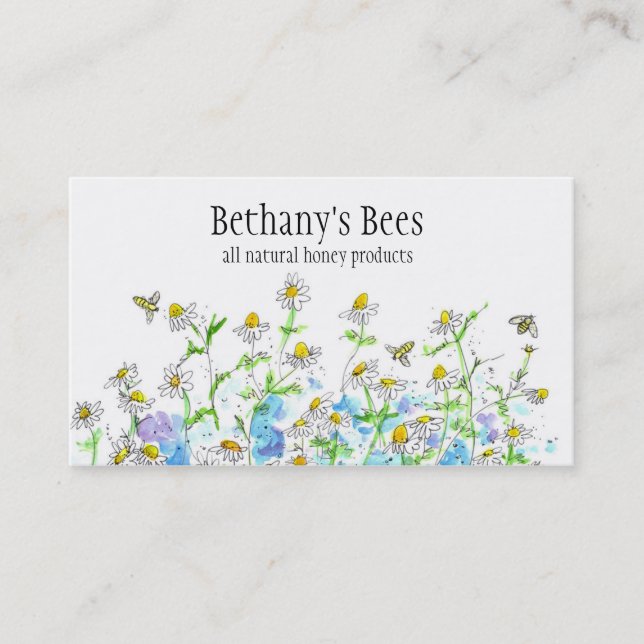 Honungsbin Chamomile Flowers Teckning Visitkort (Framsida)
