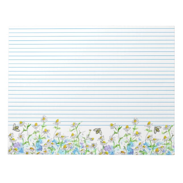 Honungsbin Chamomile Flowers Watercolor Lining Anteckningsblock (Framsida)