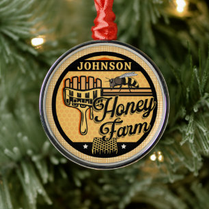 Honungsbin Farm Personlig NAMN Sweet Beehive Julgransprydnad Metall