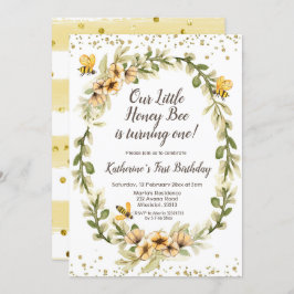Honungsbin, första födelsedagsinbjudan inbjudningar