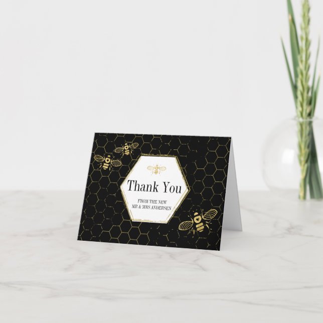 Honungsbin Guld Black Anpassningsbar Foto - tackko Tack Kort (Framsida)