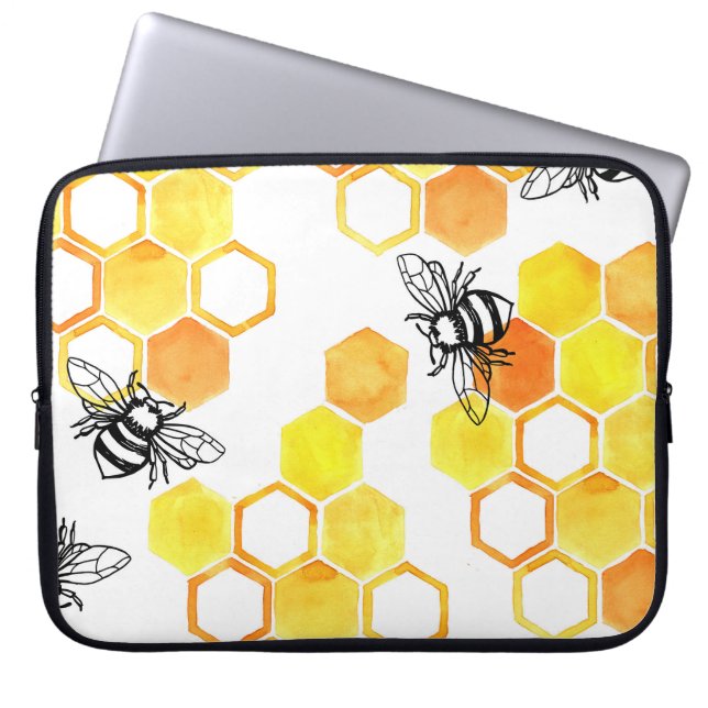 Honungsbin: Gult Watercolor Mönster Laptop Fodral (Framsidan)