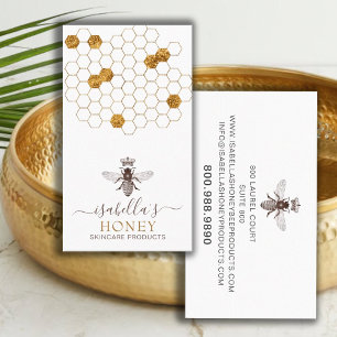 Honungsbin Heart Skincare Guld Foil on White Busin Visitkort