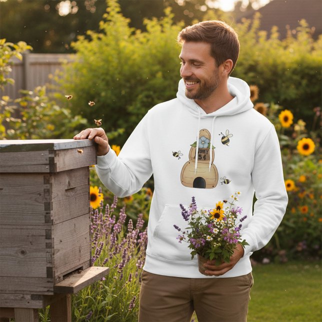 Honungsbin Hive med blå blommor och bin Hoodie (Skapare uppladdad)