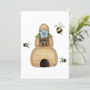Honungsbin Hive med blå blommor och bin Inbjudningar