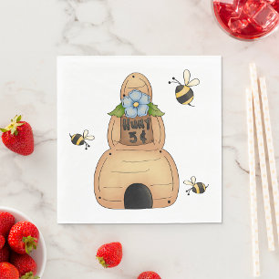 Honungsbin Hive med blå blommor och bin Pappersservett
