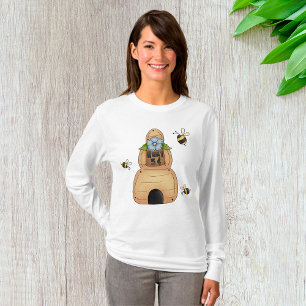 Honungsbin Hive med blå blommor och bin T Shirt