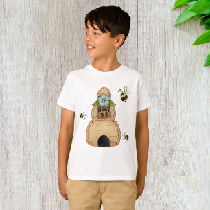 Honungsbin Hive med blå blommor och bin T Shirt