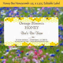 Honungsbin Honeycomb 1,25 tum x 2,375 tum Redigerb Adressetikett