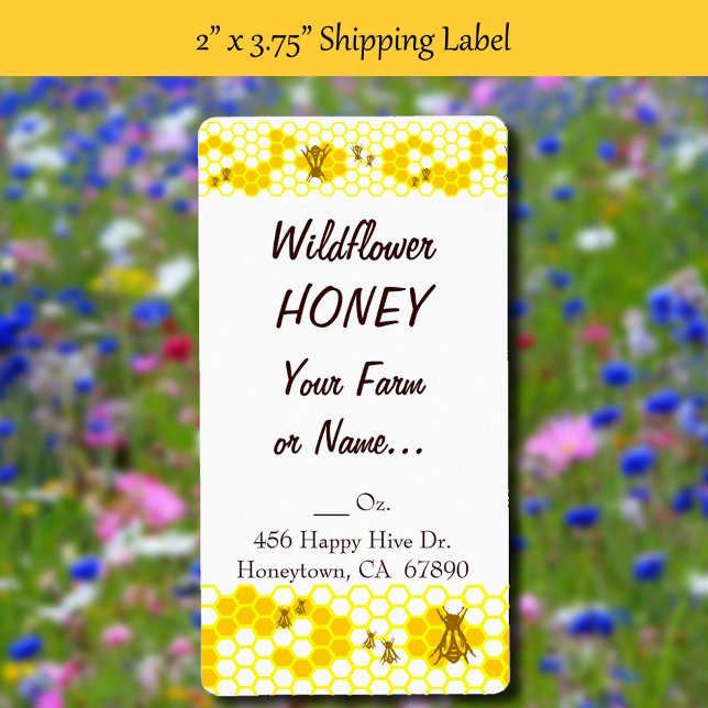 Honungsbin Honeycomb Anpassningsbar 2" x 3,75" eti Fraktsedel (Honey Bee Honeycomb Custom 2 x 3.75 Shipping Label)