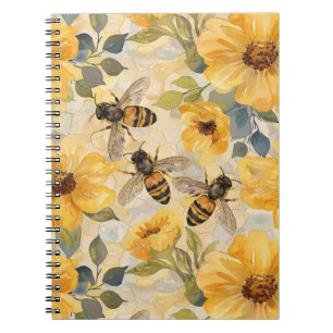 Honungsbin Honeycomb Flower Floral Pattern Anteckningsbok