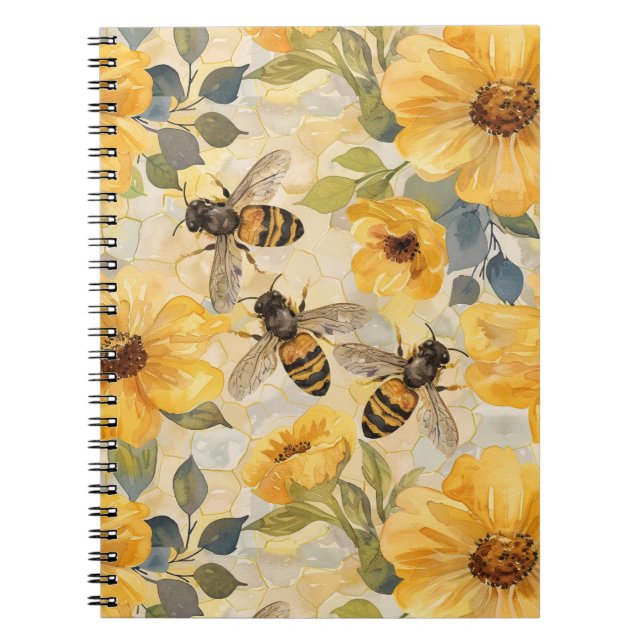 Honungsbin Honeycomb Flower Floral Pattern Anteckningsbok (Framsidan)