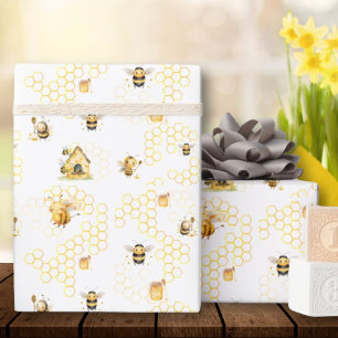 Honungsbin Kön Neutral Baby Shower Presentpapper