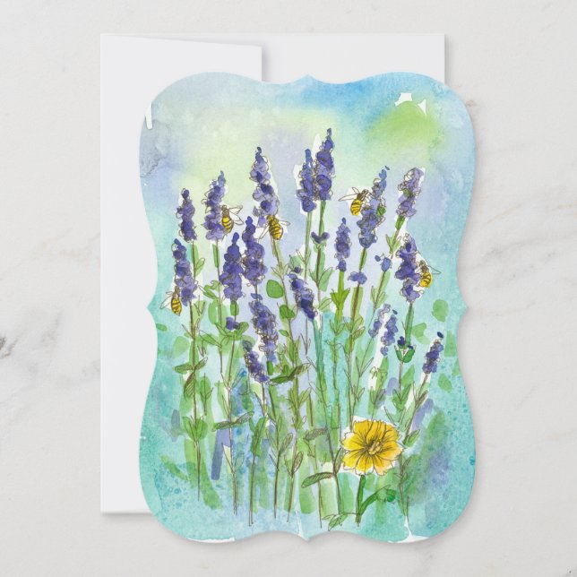 Honungsbin Lavender Watercolor Flower Möhippa Inbjudningar (Framsida)