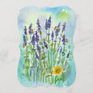 Honungsbin Lavender Watercolor Flower Möhippa Inbjudningar