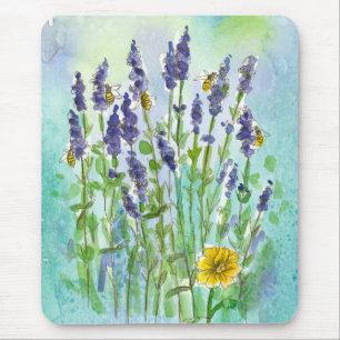 Honungsbin Lavender Watercolor Flowers Blue Musmatta
