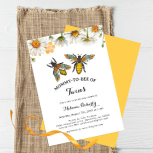 Honungsbin Mamma till Bee Twillingar Baby Shower Inbjudningar