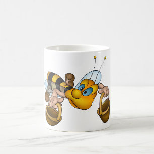 Honungsbin med Basket Roligt Busy Bee Illustration Kaffemugg