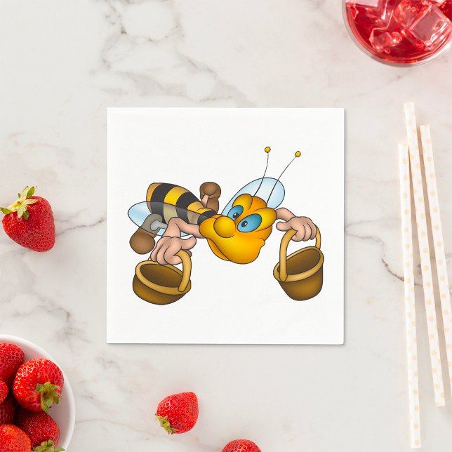 Honungsbin med Basket Roligt Busy Bee Illustration Pappersservett (Skapare uppladdad)