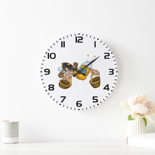 Honungsbin med Basket Roligt Busy Bee Illustration Stor Klocka