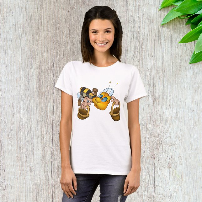 Honungsbin med Basket Roligt Busy Bee Illustration T Shirt (Skapare uppladdad)