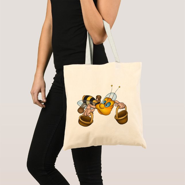 Honungsbin med Basket Roligt Busy Bee Illustration Tygkasse (Skapare uppladdad)