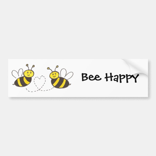 Honungsbin med Heart Bee Lycklig Bumper Sticker Bildekal (Framsidan)