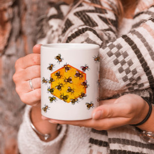 Honungsbin med orange gult hexagon teckning art kaffemugg