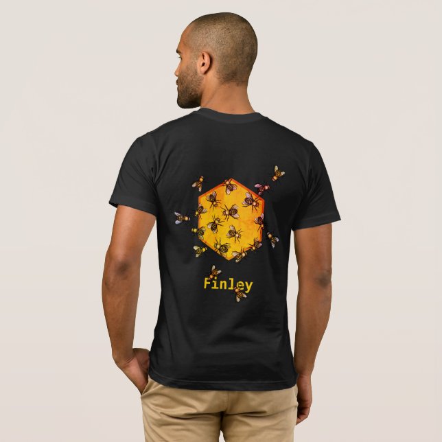 Honungsbin med orange gult hexagon teckning art t shirt (Hel baksida)