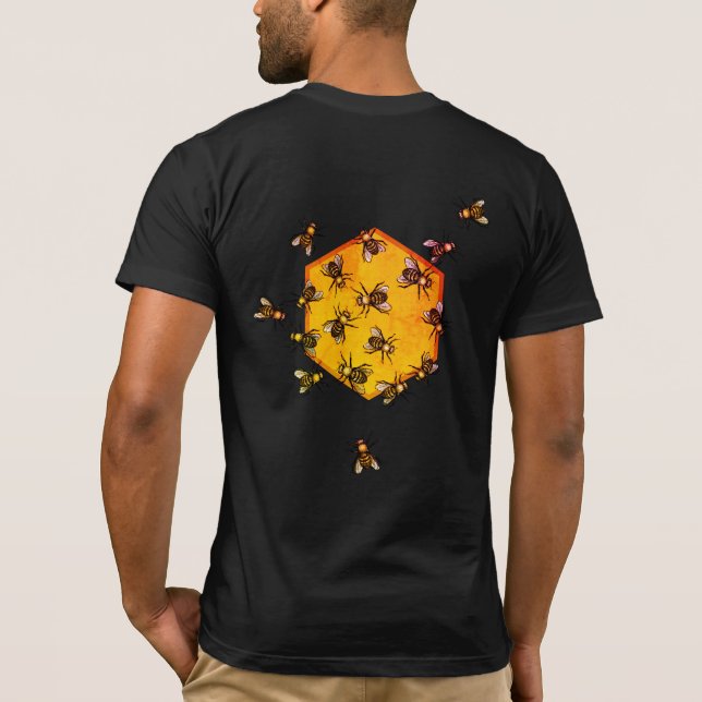 Honungsbin med orange gult hexagon teckning art t shirt (Baksida)