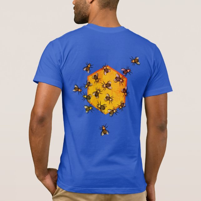 Honungsbin med orange gult hexagon teckning art t shirt (Baksida)