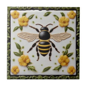 Honungsbin med söt gula blommor blommigt kakelplatta