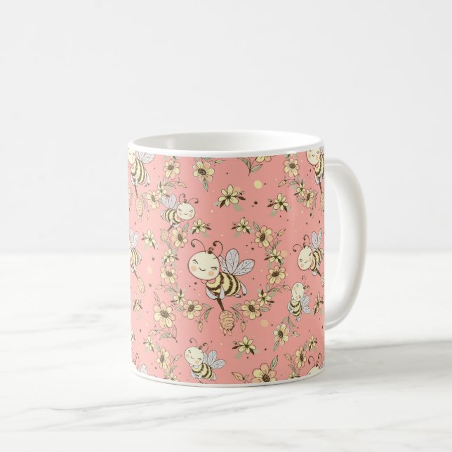 Honungsbin, mjölk och Baby-bin i sjölösa Mönster Kaffemugg (Framsida höger)
