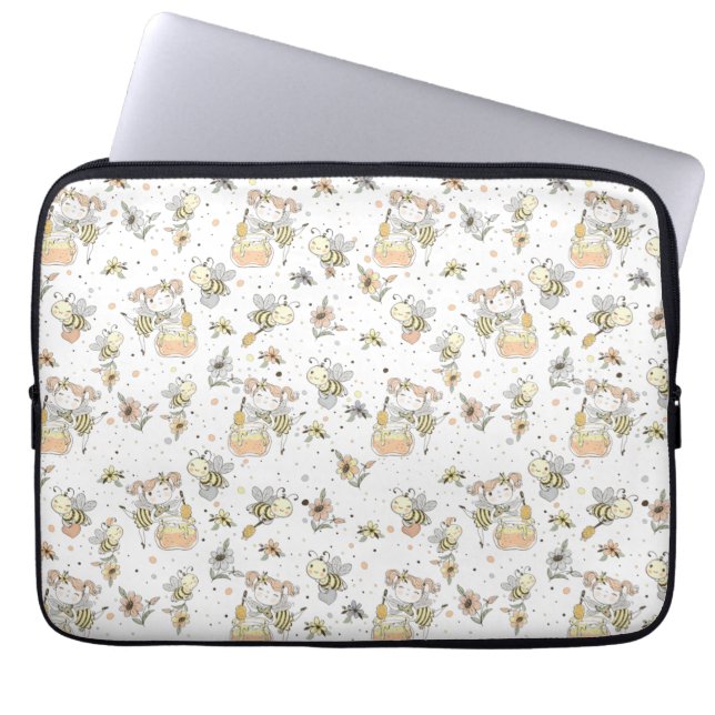 Honungsbin, mjölk och Baby-bin i sjölösa Mönster Laptop Fodral (Framsidan)