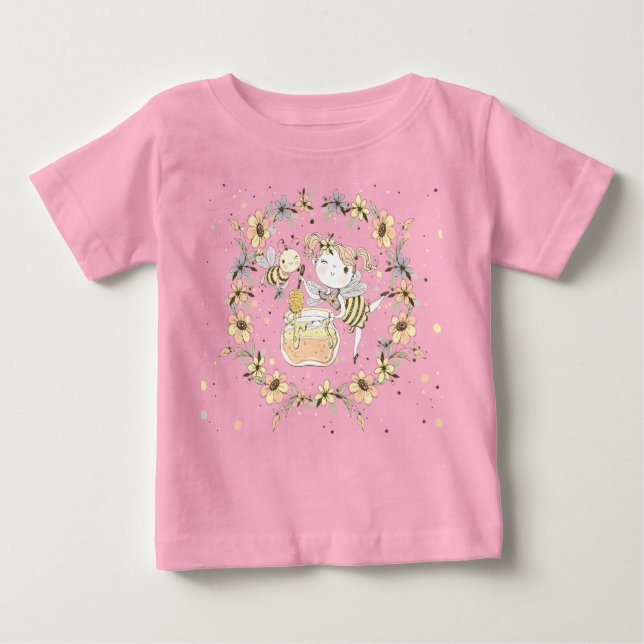 Honungsbin, mjölk och Baby-bin i sjölösa Mönster T Shirt (Framsida)