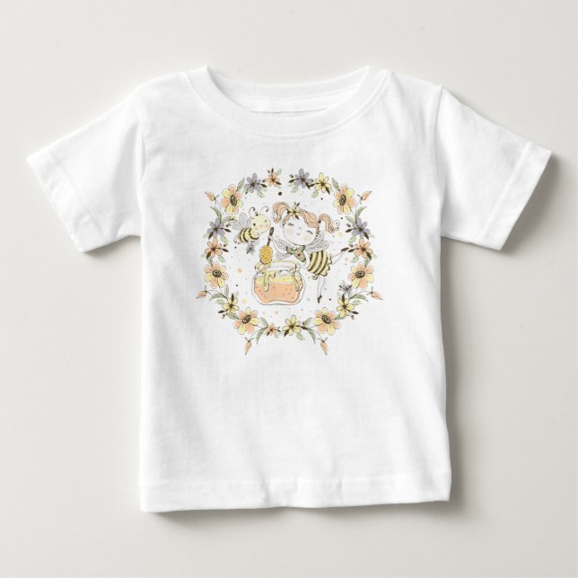 Honungsbin, mjölk och Baby-bin i sjölösa Mönster T Shirt (Framsida)