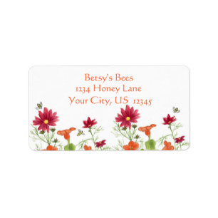 Honungsbin Nasturtium Red Painting Daisy Adressetikett