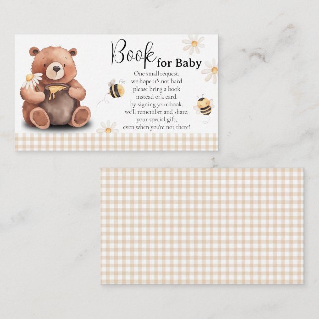 Honungsbin och björn Bok för Baby Baby Shower Tilläggskort (Fram/baksida)