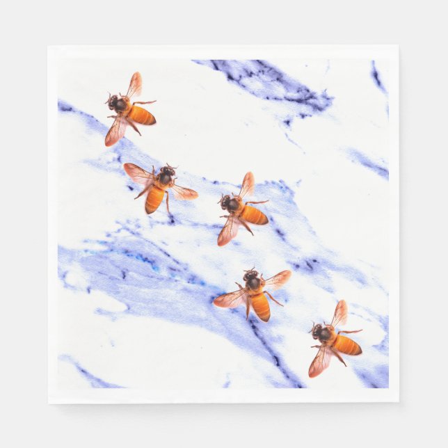 Honungsbin och blå marmor pappersservett (Framsidan)