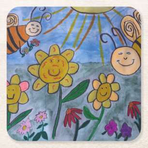 Honungsbin och blommor underlägg papper kvadrat