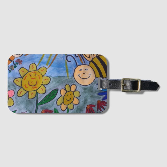 Honungsbin och blomsterbagagetagg bagagebricka (Framsida horisontal)