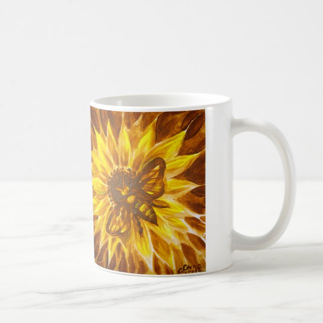Honungsbin och gult blomma kaffemugg (Höger)