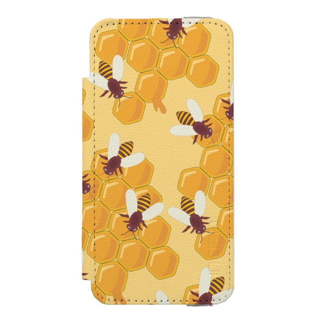 Honungsbin och honungskomb-design incipio iPhone wallet skal (Folio Framsidan)